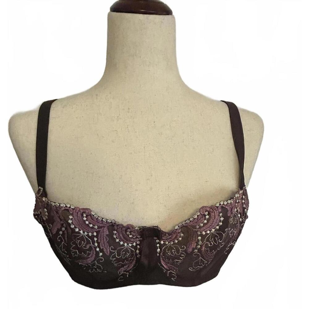 32B VTG Aubade Paris Underwire Demi Balconette Lace Bra Crimson